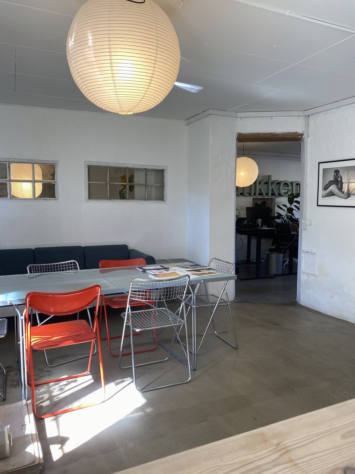 Planter foran farverige reoler